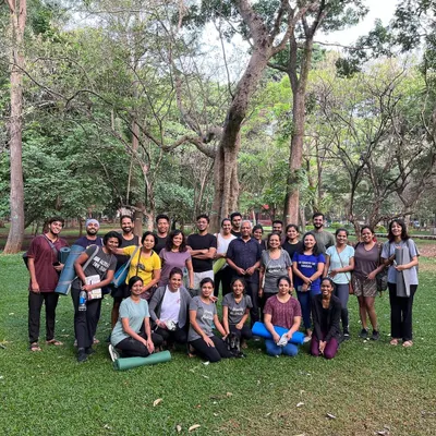 This is our community after an impromptu yoga session in Cubbon Park. It was wonderful to practice outdoors with old students, new faces, and our regular members all together.