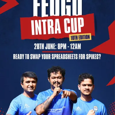 Ready to swap spreadsheets for spikes? This poster announces our 10th Edition Intra Cup, one of the biggest in-house tournaments in the city, bringing together 400 participants across 40 teams.