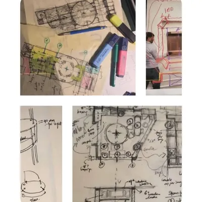 Our process starts with beautifully chaotic scribbles. Sketching is not just about putting lines on paper; it is a way to think through scale, proportion, and spatial intent with an immediacy and intuition that no 3D tool can offer.
