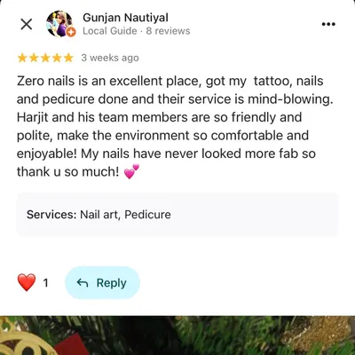 We love it when our clients feel comfortable and happy. This review highlights our friendly team and mind-blowing service, mentioning that her nails have never looked more fabulous.