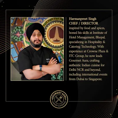 Meet our Chef Director, Harmanpreet Singh. With a background from IHM Bhopal and experience at Crowne Plaza & ITC Group, he now leads our team in crafting authentic and innovative cuisine for events in Delhi, across India, and globally.
