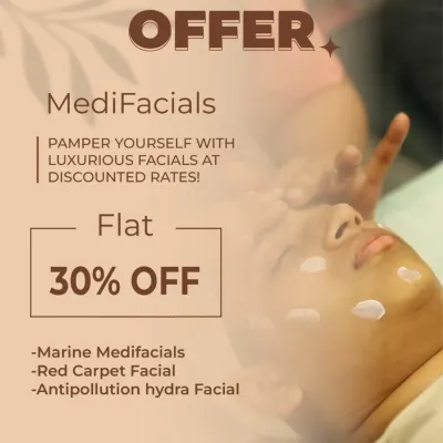 Pamper yourself with our luxurious MediFacials. We offer a range of customized treatments like Marine MediFacials, the Red Carpet Facial, and the Anti-pollution Hydra Facial to suit your skin's needs.