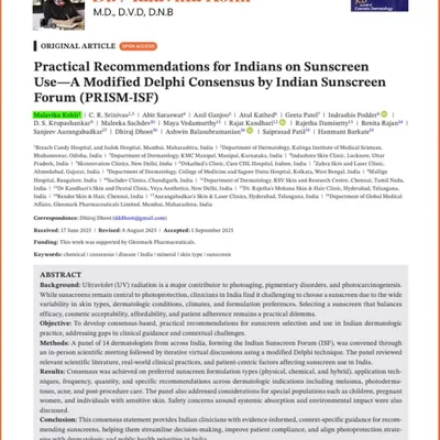 I am proud to share our published work in the Journal of Cosmetic Dermatology. This paper, a consensus by the Indian Sunscreen Forum, provides crucial, evidence-based recommendations on sunscreen use tailored specifically for the Indian population, addressing our unique dermatological needs and environmental factors.