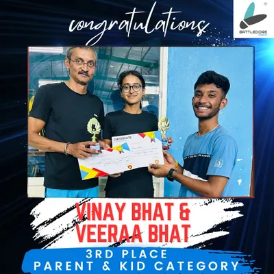 A proud moment for this father-daughter duo, Vinay and Veeraa Bhat, securing 3rd place in their first Parent & Kid category tournament together.