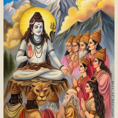 A close-up of my detailed oil painting depicting Lord Shiva giving his blessings.