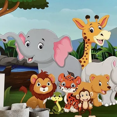 This cheerful jungle animal cartoon mural is one of my favorite projects. It's perfect for a nursery or playroom, creating a friendly and stimulating environment for kids.