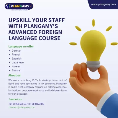 Empower your workforce with global communication skills. This flyer details our advanced foreign language courses for corporate teams in German, French, Spanish, and more.