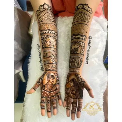 I love when a bride trusts me to bring her vision to life. This design features beautiful portraits of the bride and groom, along with traditional wedding ceremony elements woven into the forearm patterns.