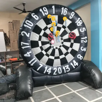 Our inflatable dart game, sized 8x10 feet, shown with velcro balls attached. This is a safe and fun game for all ages, perfect for parties and corporate events.