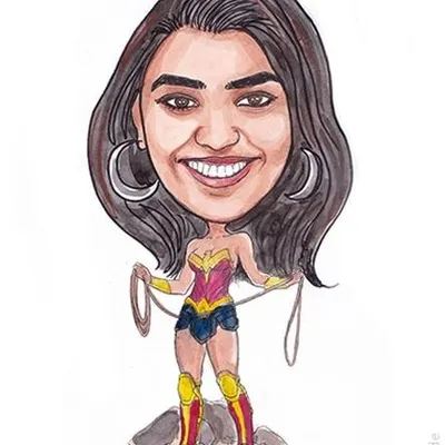 Unleash your inner hero! A custom caricature of a client as the powerful and iconic Wonder Woman.