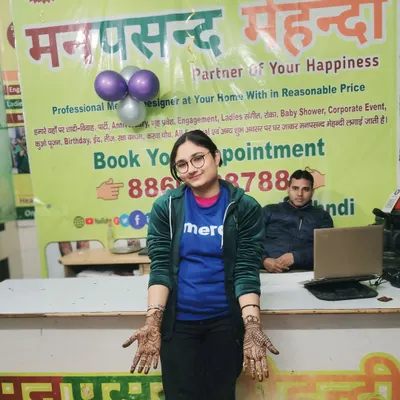 A happy client at our free New Year mehndi camp. We love starting the year by bringing smiles to our customers' faces.