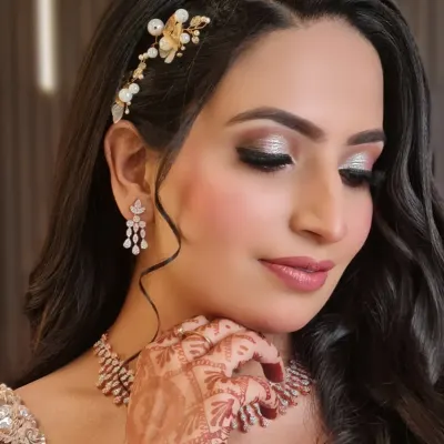 This is what I call a glowing makeup and glass finish look. This close-up of my beautiful engagement bride shows off her radiant skin and the soft, shimmery eye makeup.