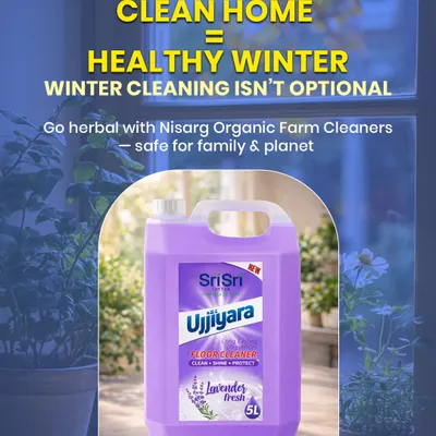 Winter cleaning isn't optional, it's essential. This image of Sri Sri Ujjiyara floor cleaner reminds us to go herbal with our cleaning to keep our homes safe for family and the planet.