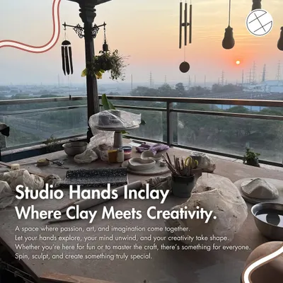 This is our studio, where clay meets creativity. It's a space where passion, art, and imagination come together, with a beautiful sunset view.