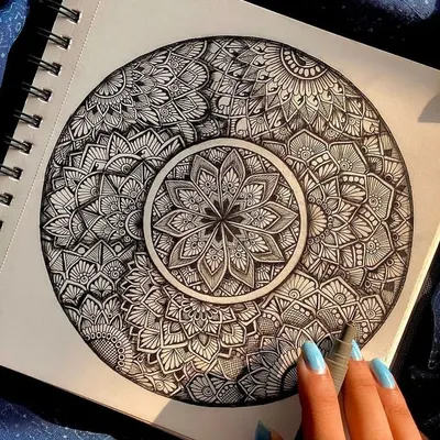 It all started with a pen and paper. This is a throwback to my early sketchbook drawings, where I first discovered the calming process of creating mandalas.