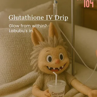 Even our mascot Labubu knows that a true glow comes from within. Our Glutathione IV Drip is the ultimate treatment for brightening your skin and boosting your overall wellness.