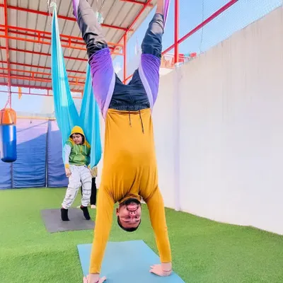 See? Handstands are much easier when you have the aerial hammock to support your hips. This allows you to work on alignment and build confidence before trying it on your own.