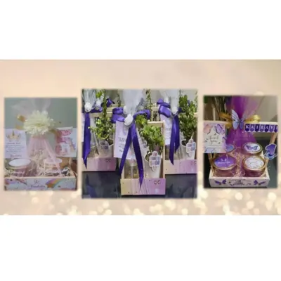 A glimpse into our thematic gifting options. We design hampers to match any concept, from whimsical unicorn and butterfly trays for birthdays to elegant eco-friendly plant gifts for green-themed events.