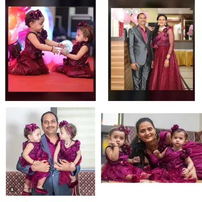 I love creating coordinated looks for families. For this birthday celebration, I designed a gown for the mother, a matching shirt and blazer for the father, and two beautiful frocks for their twin daughters.