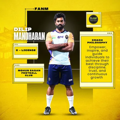 Meet Coach Dilip Manoharan, a C-License certified coach and former Mohun Bagan FC player. His philosophy is to empower and inspire players through discipline and continuous growth.