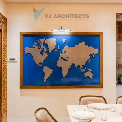 The centerpiece of the dining area is this custom-made world map, a direct nod to the clients' passion for travel. It's not just decor; it's a conversation starter and a daily reminder of their adventures.