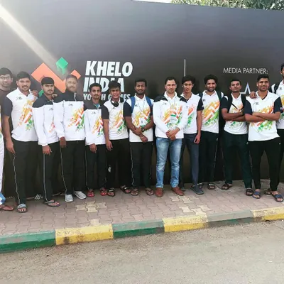 Our U21 men's basketball team standing together at the Khelo India Youth Games. As head coach for the team, it was a privilege to mentor these talented young players at one of India's most important national sports platforms.