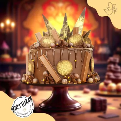 A chocolate masterpiece fit for a king. We loaded this birthday cake for Nishant in Hauz Khas with chocolate drips, KitKats, and edible gold coins for a truly royal and decadent celebration.