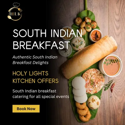 This spread highlights the variety in our South Indian breakfast menu, perfect for catering or a fulfilling meal. It features dosa, idli, vada, and paddu, demonstrating the authentic flavors we bring to every dish.