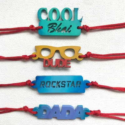 Which one fits your brother? I had so much fun hand-painting this quirky rakhi collection with fun titles like 'Cool Bhai', 'Dude', 'Rockstar', and 'Dada'.