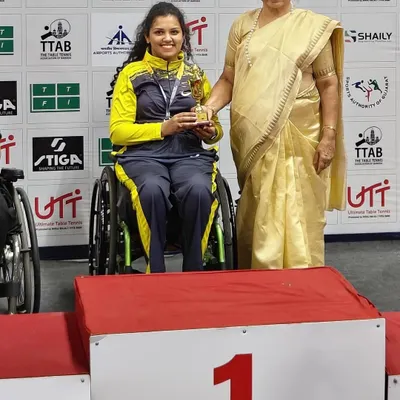 A proud moment for our academy as our para-athlete Rajlakshmi S J stands on the number one podium after becoming the National Champion in women's singles.