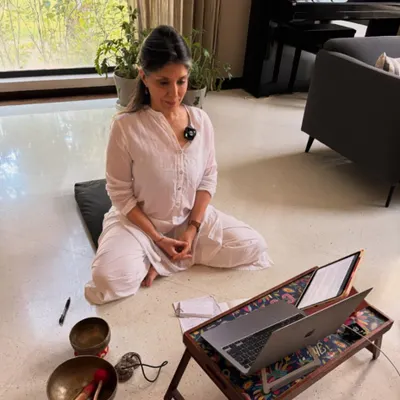 My online teaching setup. From here, I guide students through Pranayama and meditation, creating a virtual 'spirit lab' where we can connect and practice together, no matter the distance.
