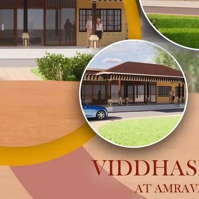 A design visualization for the 'Viddhashram' old-age home in Amravati. The concept focuses on creating a serene and welcoming environment with open, accessible spaces and a connection to the surrounding landscape.