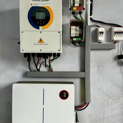 This is a 5kW hybrid inverter paired with a high-capacity CAML lithium battery in Jalalpur, UP. This clean and compact setup provides seamless power backup, ensuring the farm's operations are never interrupted.