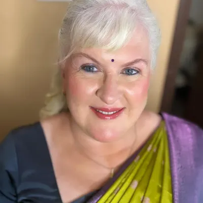 Another beautiful look for this client. Here we paired a different saree with a soft, glowing makeup look that highlights her features and gives her a fresh, youthful radiance.