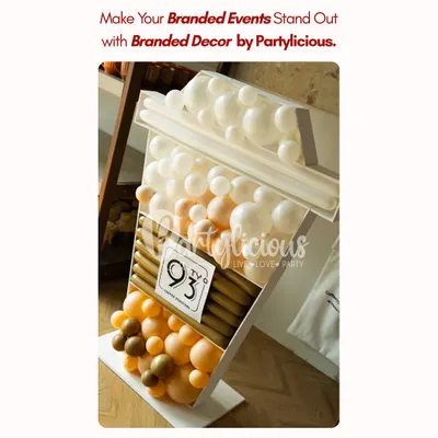 Make your branded events stand out with custom decor. For 93 Degrees Coffee Roasters, we created this giant coffee cup installation, filled with balloons in the color of their brew. It's a perfect, Instagrammable moment that tells a brand's story.