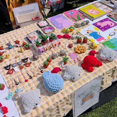 Here is a collection of my handmade amigurumi and crochet accessories. This photo highlights the different textures and shapes, from the soft stingray plushies to the tiny potted plant and character keychains, all part of my crochet India collection.