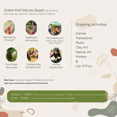 An overview of the activities available during our New Year's event. It includes everything from strawberry picking and pet feeding to games and clay art.