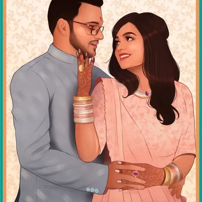 This custom illustration was a one-year anniversary gift for my brother and his wife. I love creating personalized couple portraits that capture the warmth and love of special occasions like weddings and anniversaries.