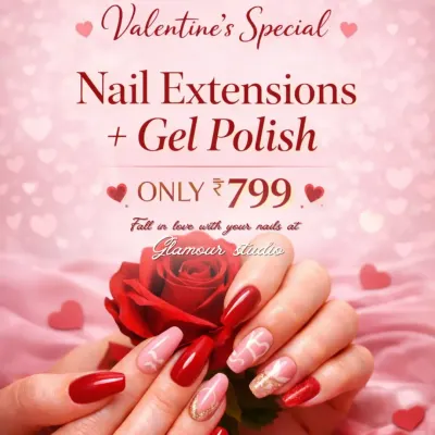 My Valentine's special combo of nail extensions and gel polish. Get this stunning red and marble art look at a price you will absolutely fall in love with.