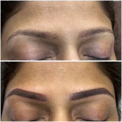 A stunning before and after of an ombre brows transformation. I took these brows from sparse to perfectly shaded and defined, creating a look that will last for years.