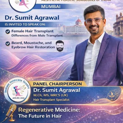 I was honored to be invited as a Speaker and Panel Chairperson at AESURG 2026, the Annual Conference of Aesthetic Plastic Surgeons of India. I spoke on female hair transplant, facial hair restoration, and the future of regenerative medicine.