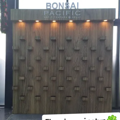 The foundation of our Ginseng Ficus Bonsai wall at Pacific Mall. We designed and built this custom wooden display with integrated lighting to showcase each individual bonsai tree as a piece of art.