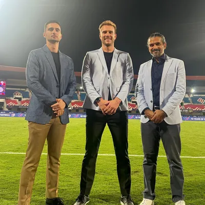 Styling the presenters for the Indian Super League 23-24 season. This image showcases a trio of smart-casual looks, with an emphasis on well-fitted blazers in different colors and textures.