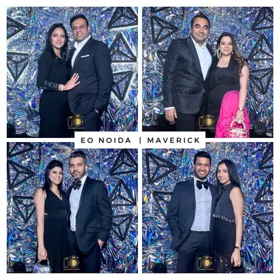 A collage from the 'EO Noida | Maverick' gala dinner. Our custom-branded photo templates are perfect for corporate events, ensuring your brand is front and center.
