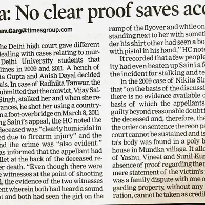 This newspaper clipping covers a complex murder appeal where we secured an acquittal for a client who had been incarcerated for 13 years. It is a reminder that justice, though sometimes delayed, must never be denied, and I will fight relentlessly to see it served.