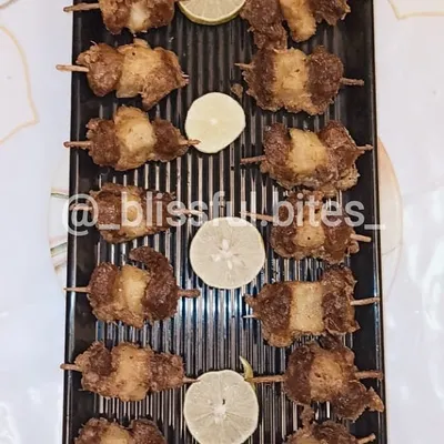 My signature Kaadi Gosh, which are succulent fried beef sticks. This is a traditional Cutchi Memon appetizer, tender and full of flavor.