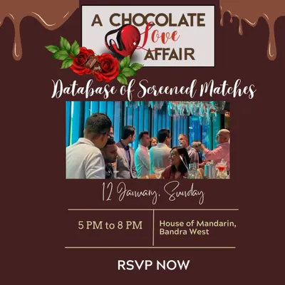 An invitation to one of my curated singles events, "A Chocolate Love Affair." These mixers are for my database of screened singles to connect in a relaxed and elegant setting.