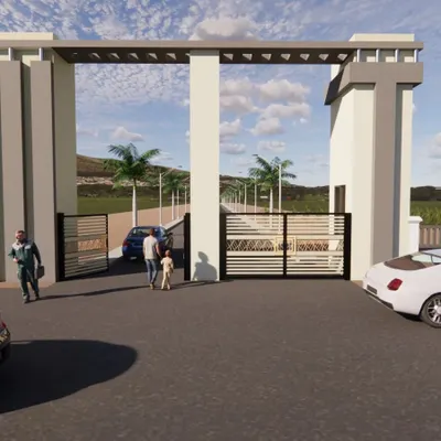 A 3D render of the proposed main entrance for a gated community in Dodbalapur. This design establishes a secure and impressive entry point for the entire layout.