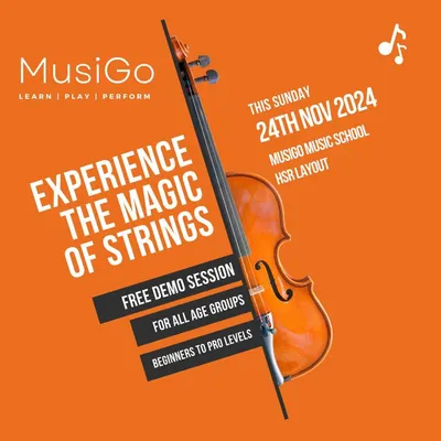 Curious about the violin? This poster announces one of our free demo sessions, a perfect no-commitment way to experience the magic of strings for the first time.