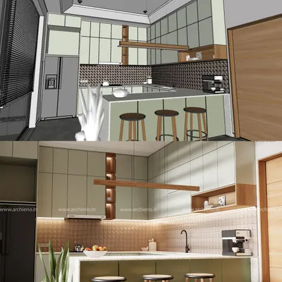 From 3D render to reality. This image shows the comparison between the initial design for a kitchen and the final executed space, showcasing my commitment to precision.